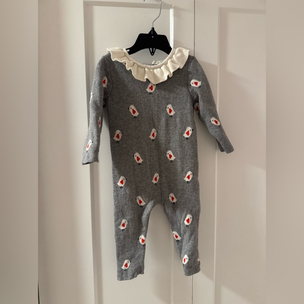 Jacadi Gray and Cream Ruffled Sweater Onesie